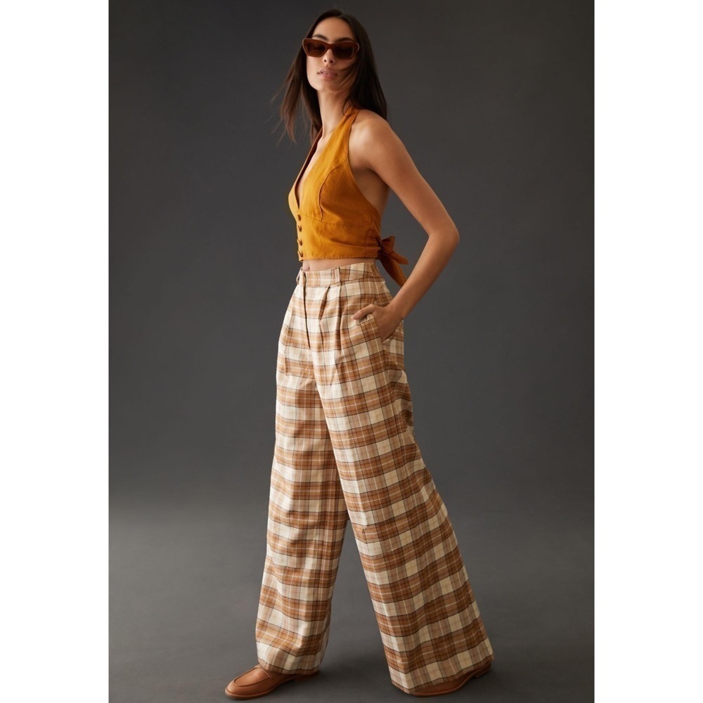 Anthropologie Hutch Plaid Wid-Leg Trousers Pants Size 4 - Picture 2 of 12